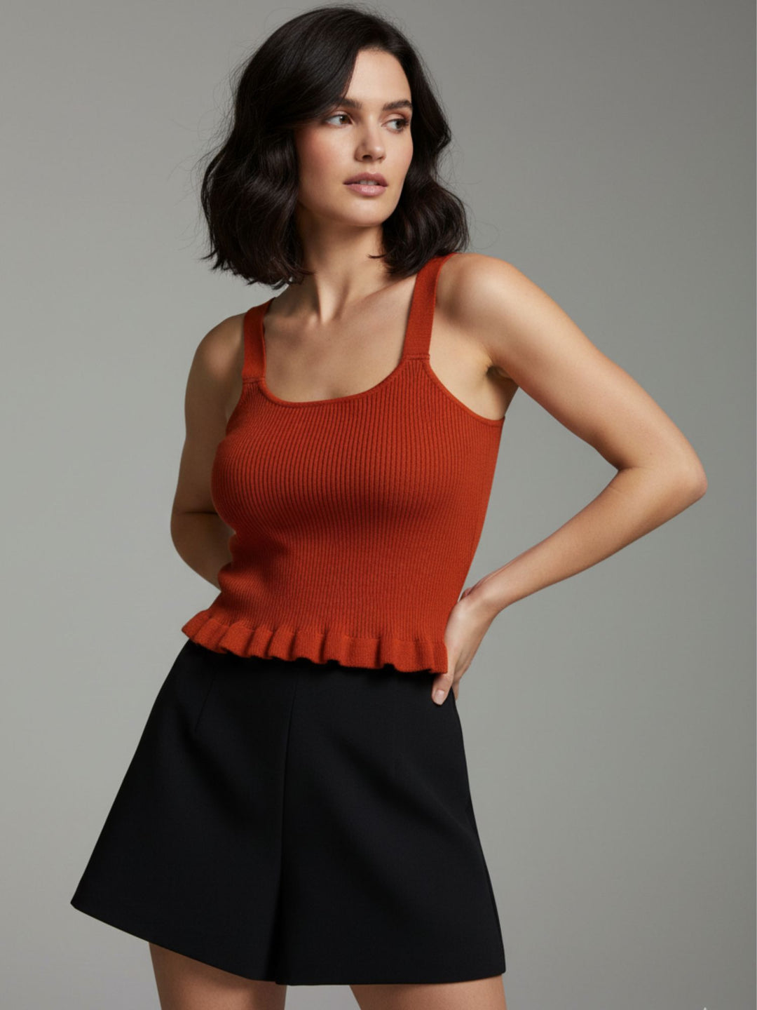 Rust Peplum Flat Knit Tank