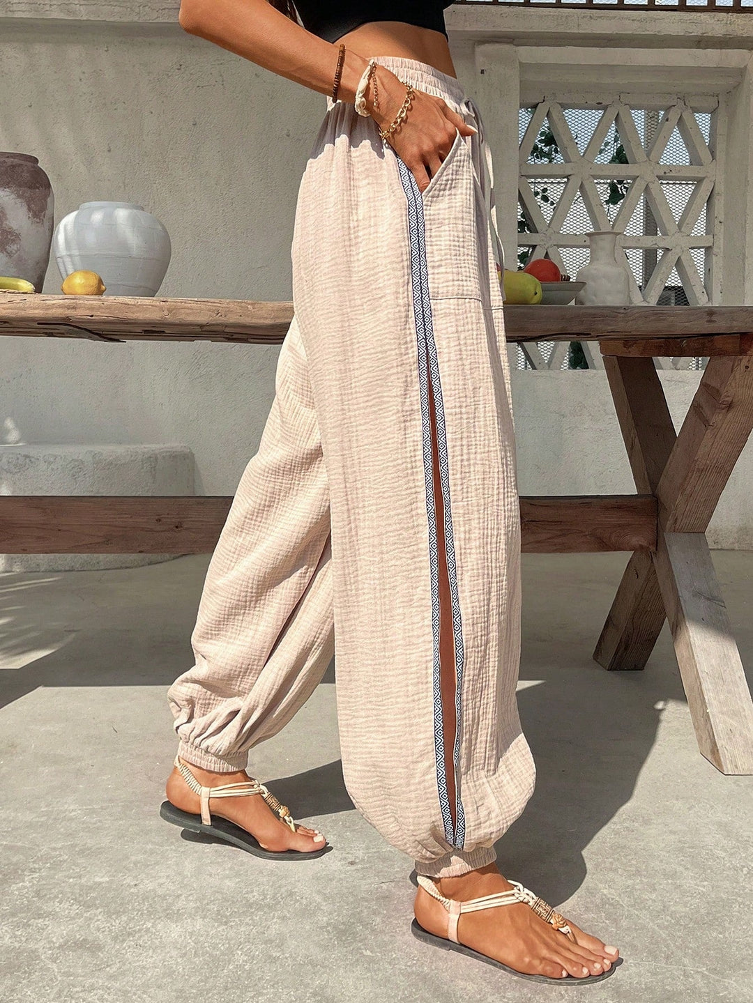 Beige High Waist Side Vent Trouser