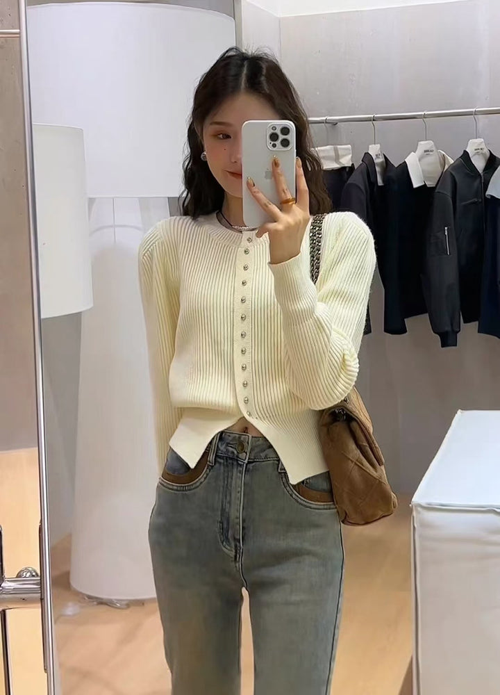 Cream Full Sleeve Front Buttoned Cardigan