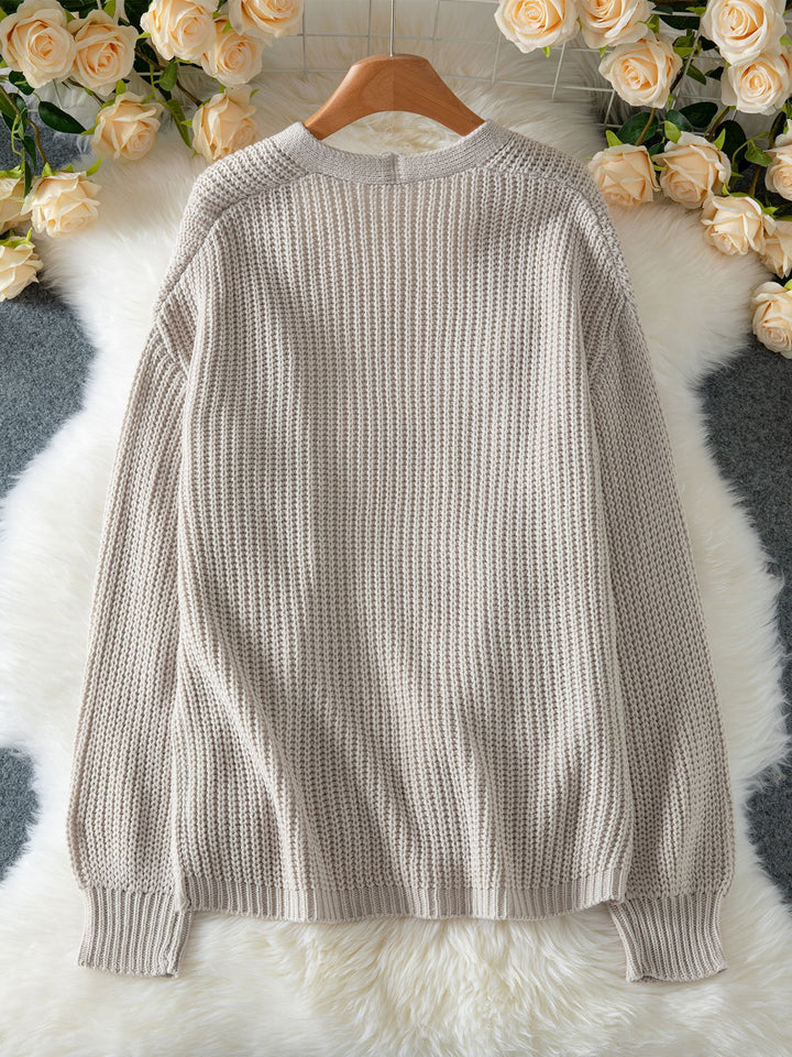 Grey Full Sleeves Double Pocket Solid Cardigan