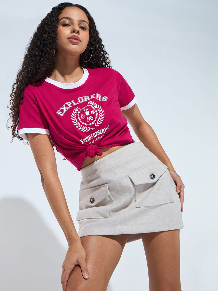 Red Graphic Printed Contrast Hem T-Shirt