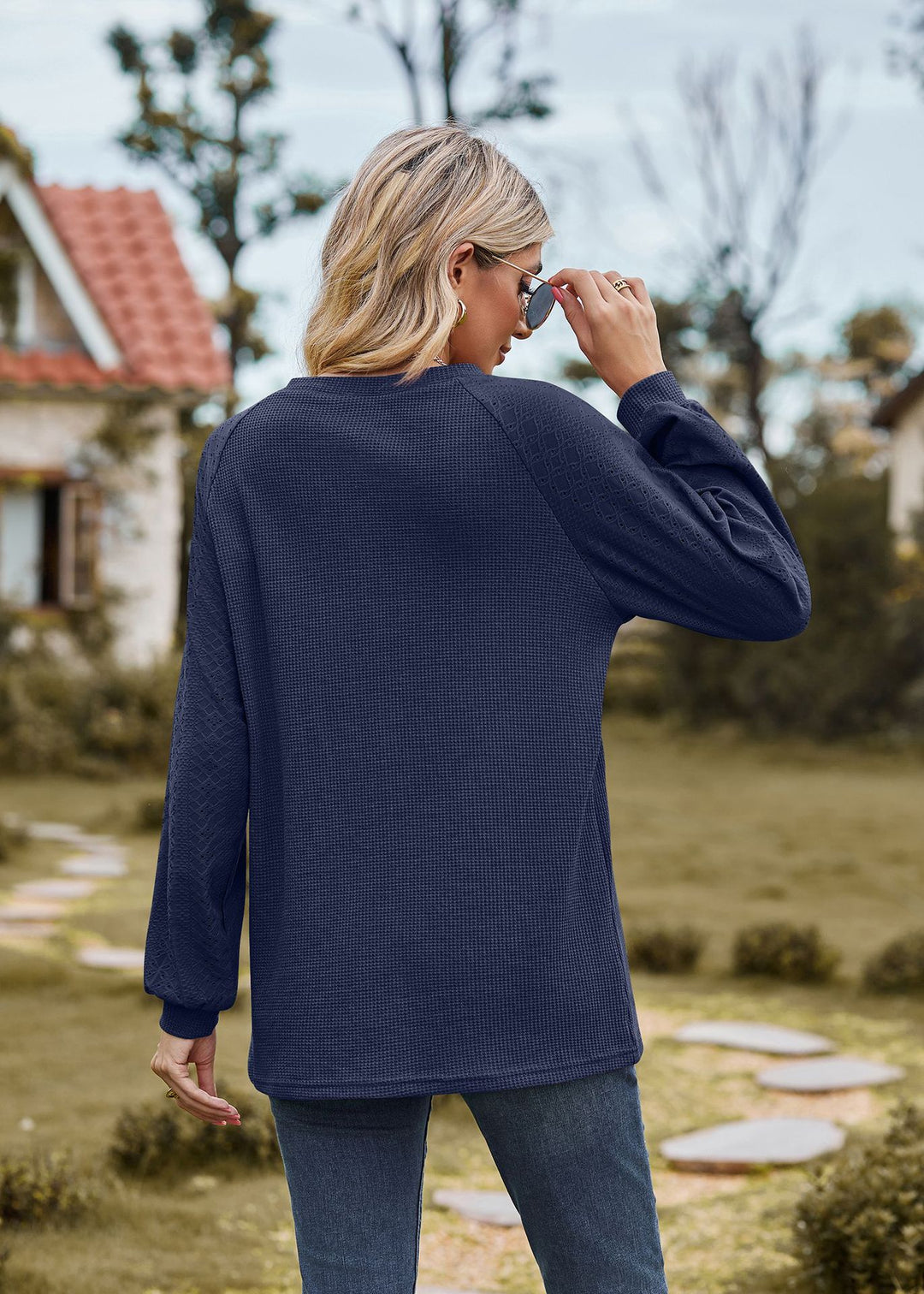 Navy Blue Full Sleeve Round Neck Sweaters