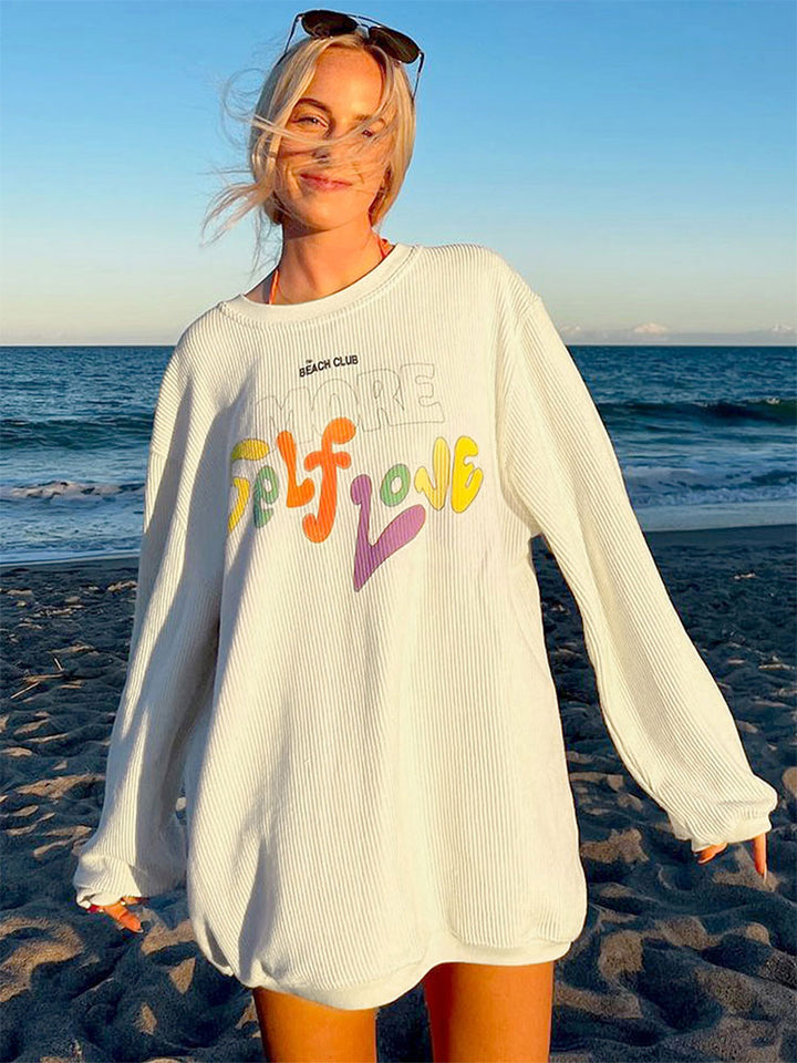 White Grpahic Print Oversized Sweatshirt