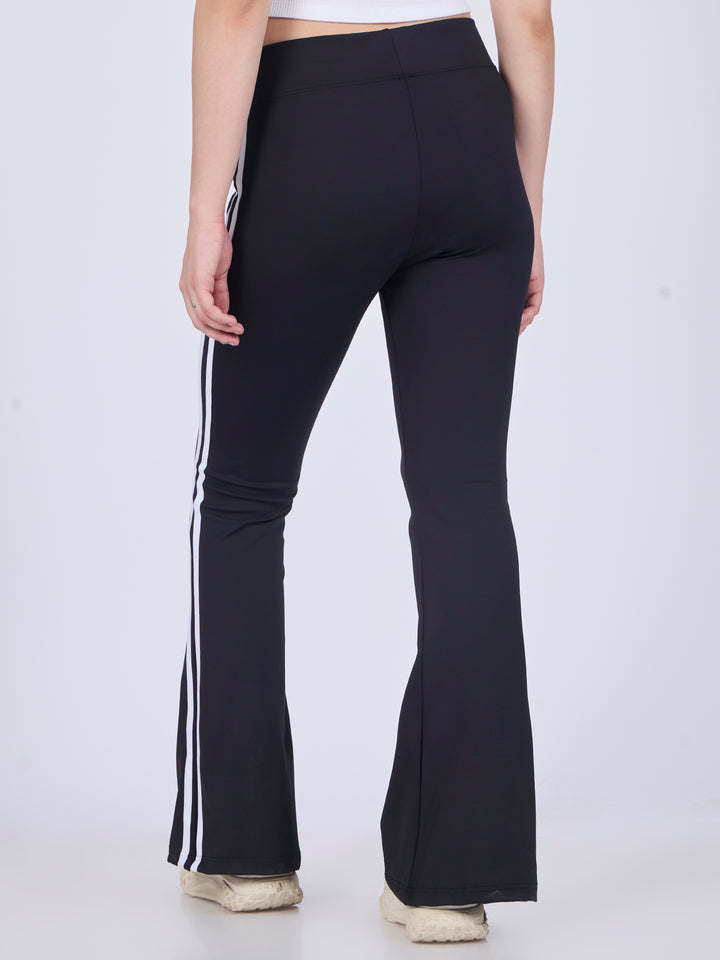 Black Flared Contrast Striped Leggings
