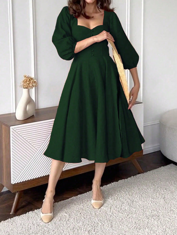Green Bishop Sleeeve Sweetheart Neck Dress