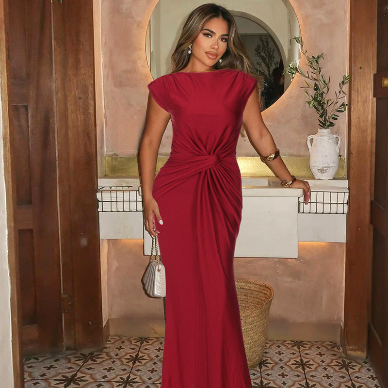 Red Front Knot Bodycon Maxi Dress