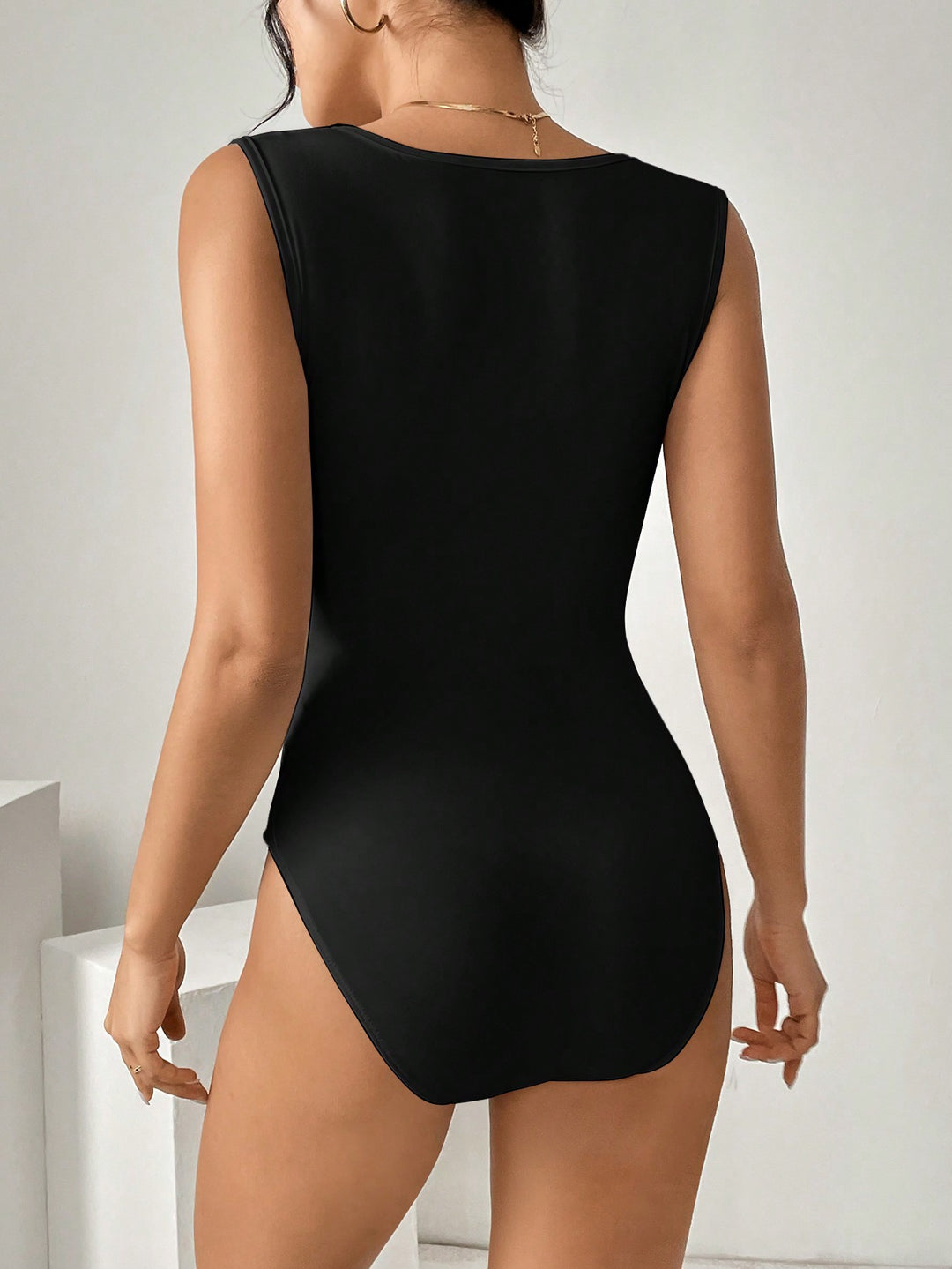 Black Wide Strap Square Neck Bodysuit