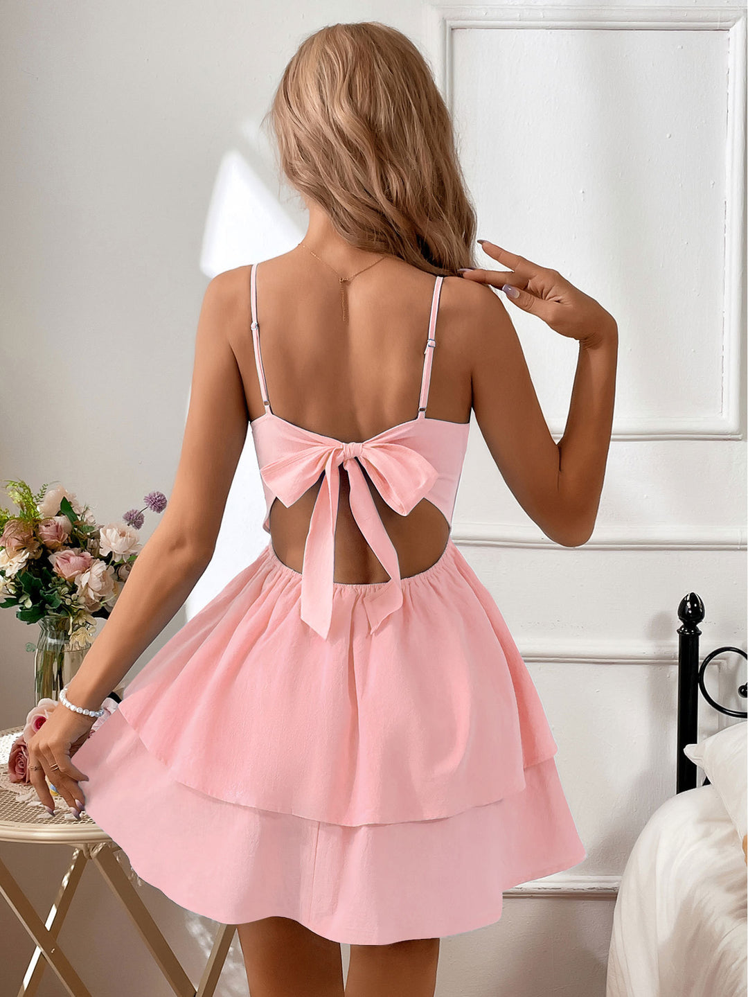 Pink Shoulder Strap Flare Dress