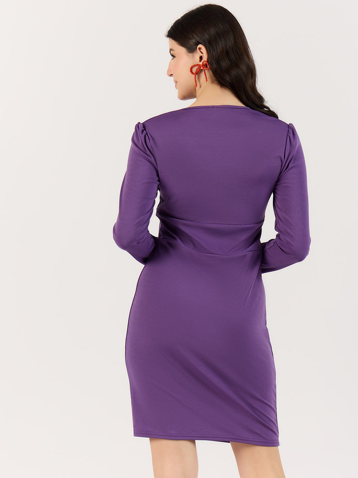 Purple V-Neck Bodycon Dress