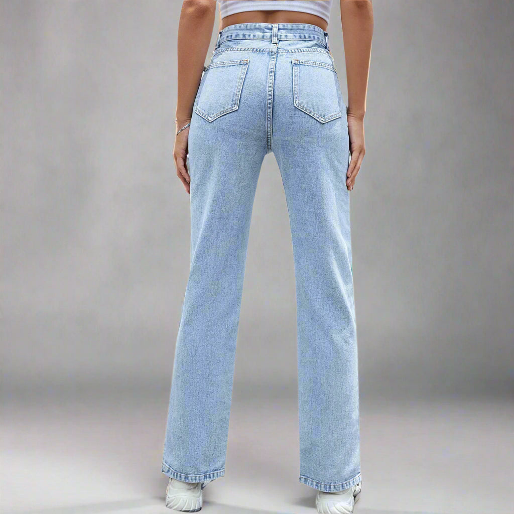 Blue Straight Denim With Side Slit