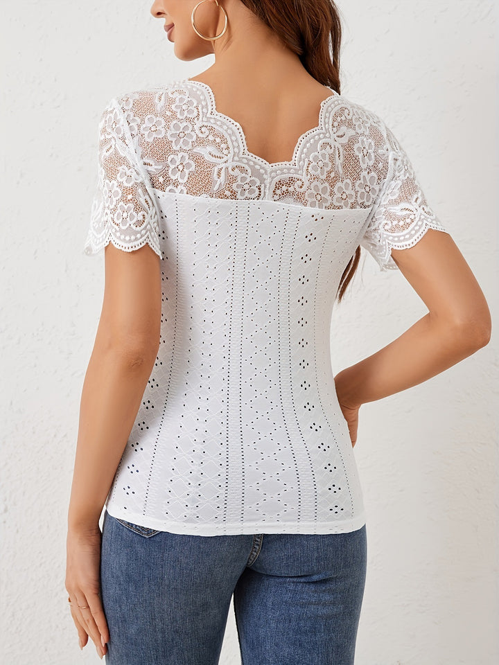 White Short Mesh Sleeve Top