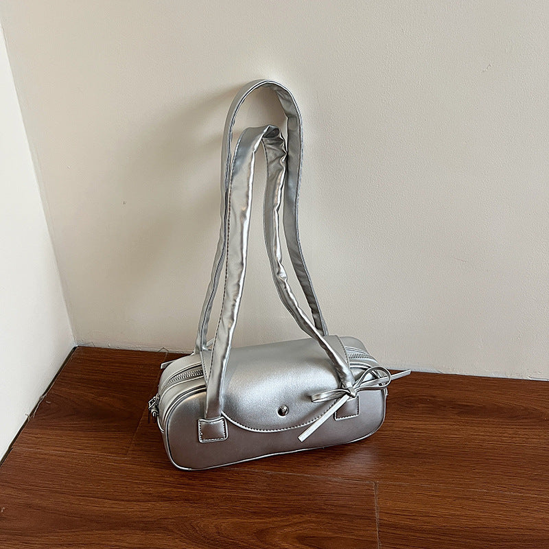 Silver Sleek Bow Handbag