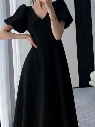 Black V Neck Flared Sleeve Dress
