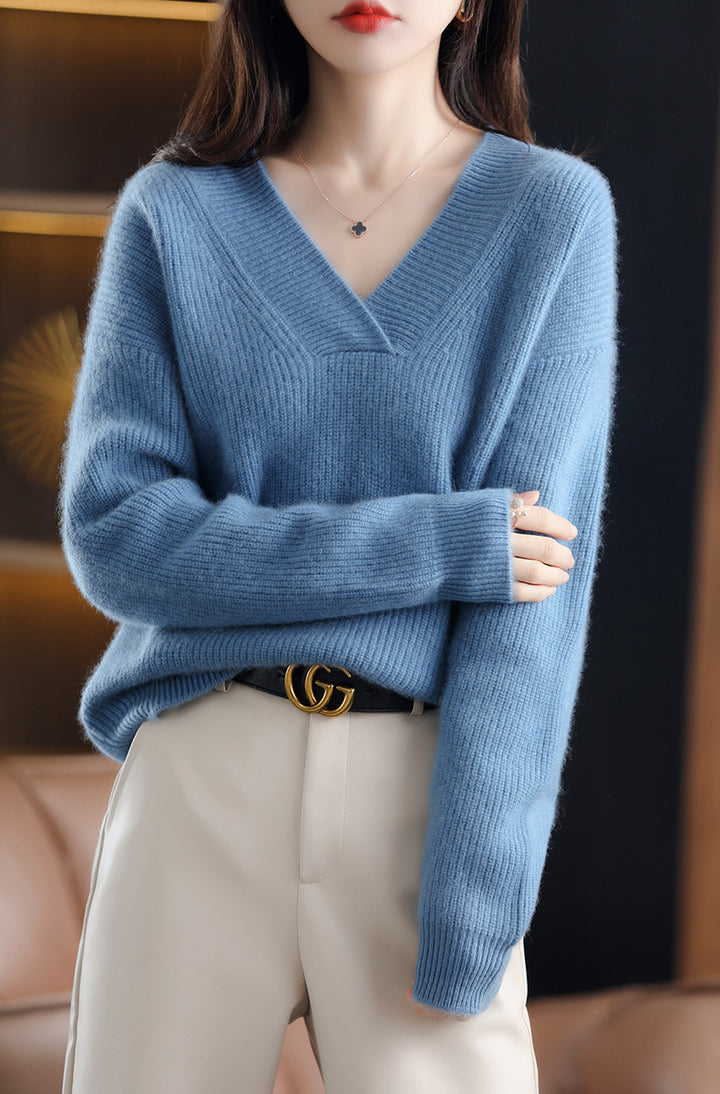 Blue Full Sleeve V Neck Sweater