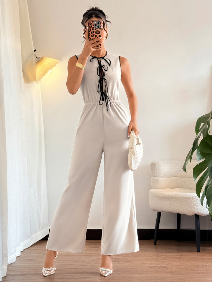 White Sleeveless Front Tie-Up Jumpsuit