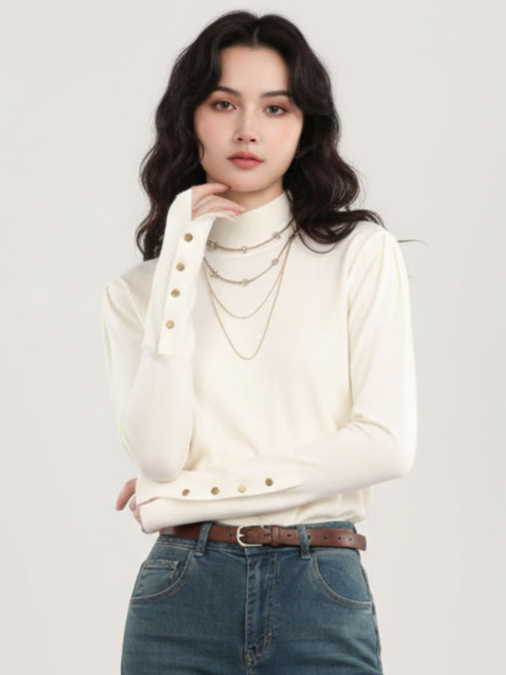 White Full Sleeve High Neck Sweaters