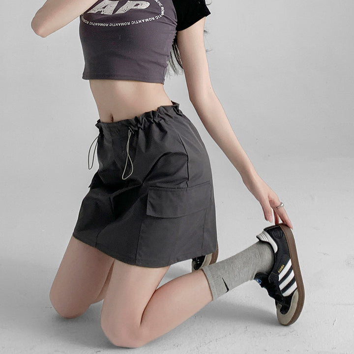Charcoal Drawstring Cargo Skirt