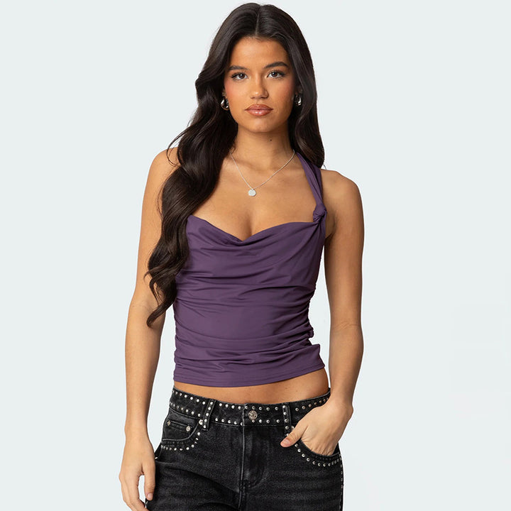 Purple Cowl-Neck Fitted Tank Top