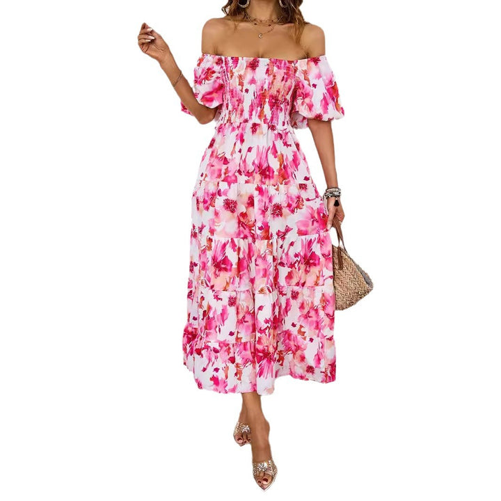 Pink Printed Puff Sleeves Dress