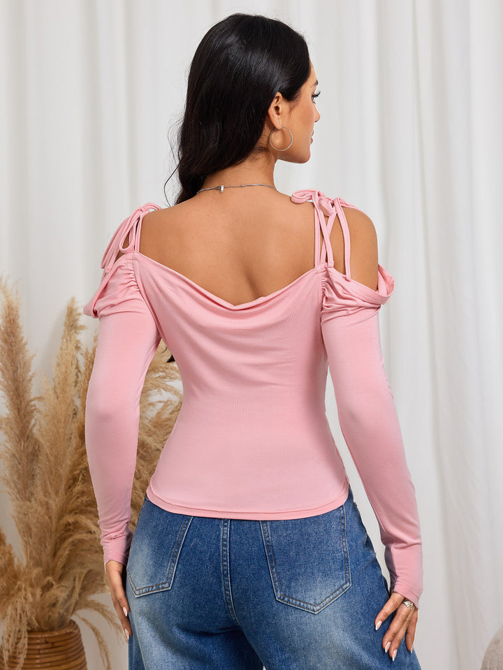 Pink Off Shoulder Tie-Up Top