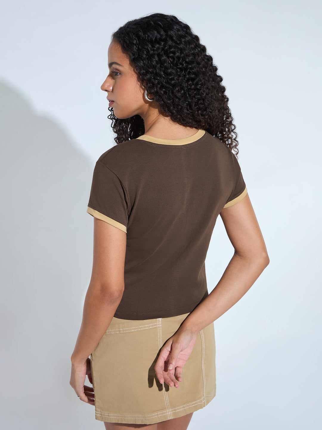 Brown Crew Neck Graphic Tshirt
