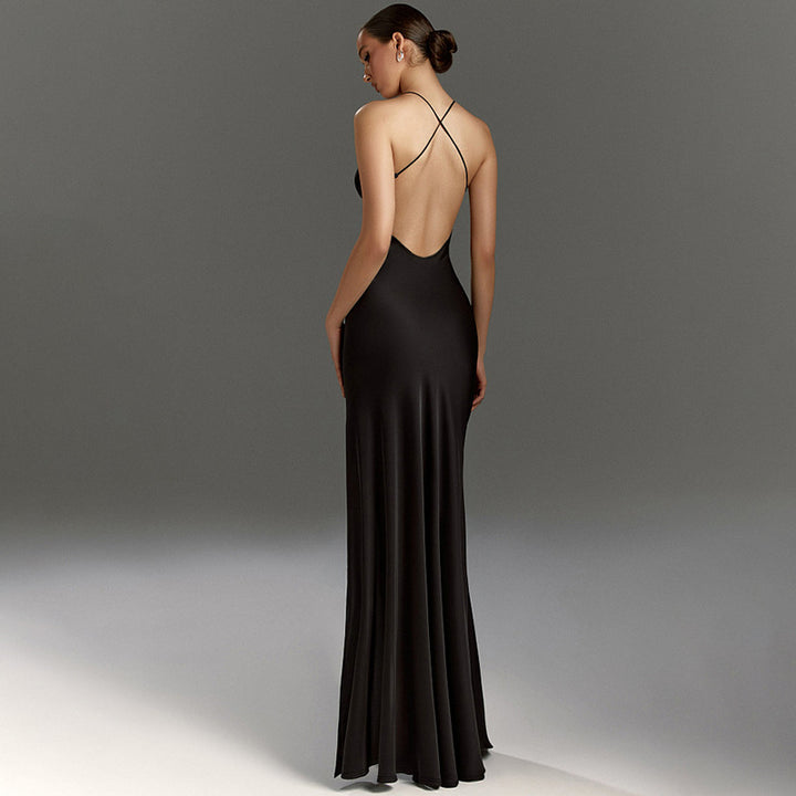 Black Spaghetti Strap Slit A-Line Maxi Dress