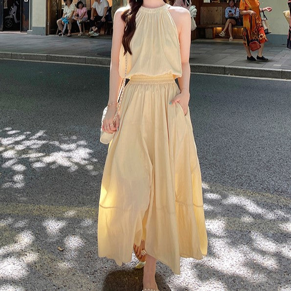 Yellow Blouson Top With Tiered Maxi Skirt