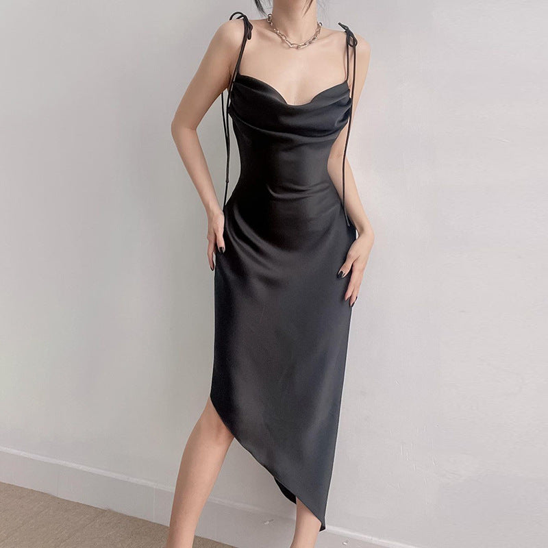 Black  Cowl Neck Satin Slip Dress