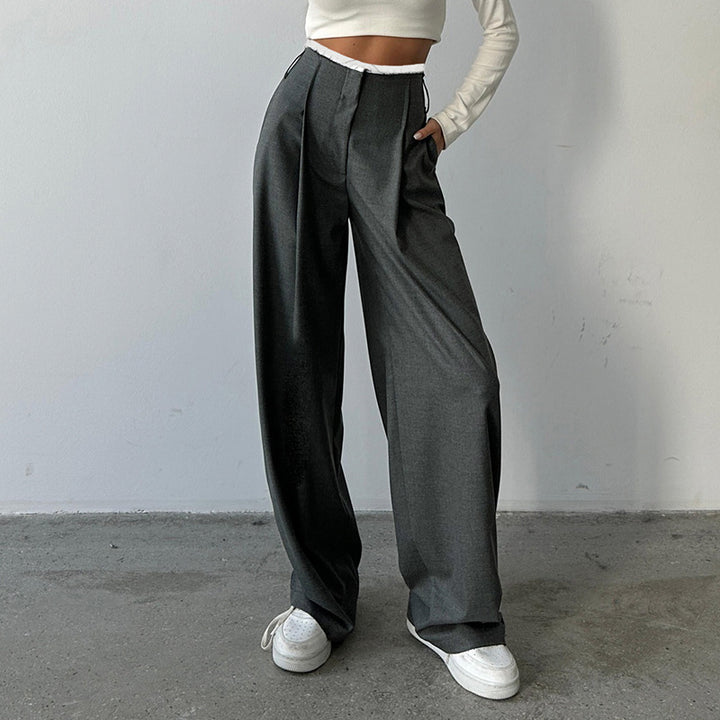 Grey Contrast Waist Band Pleated Front