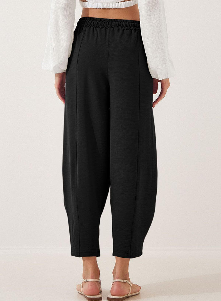 Black Elasticated Waist Band Wide Leg Trouser