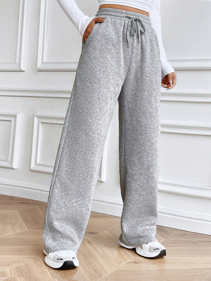 Grey Solid Basic Wide Leg Sweatpants
