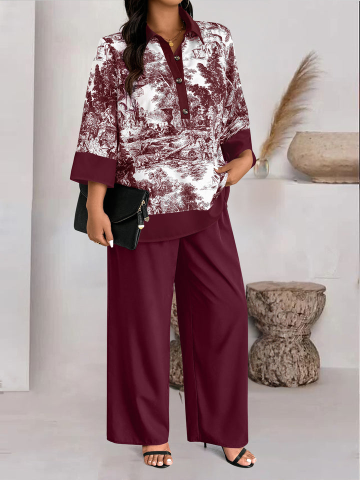 Wine  Abstract Printed Co-Ord Set