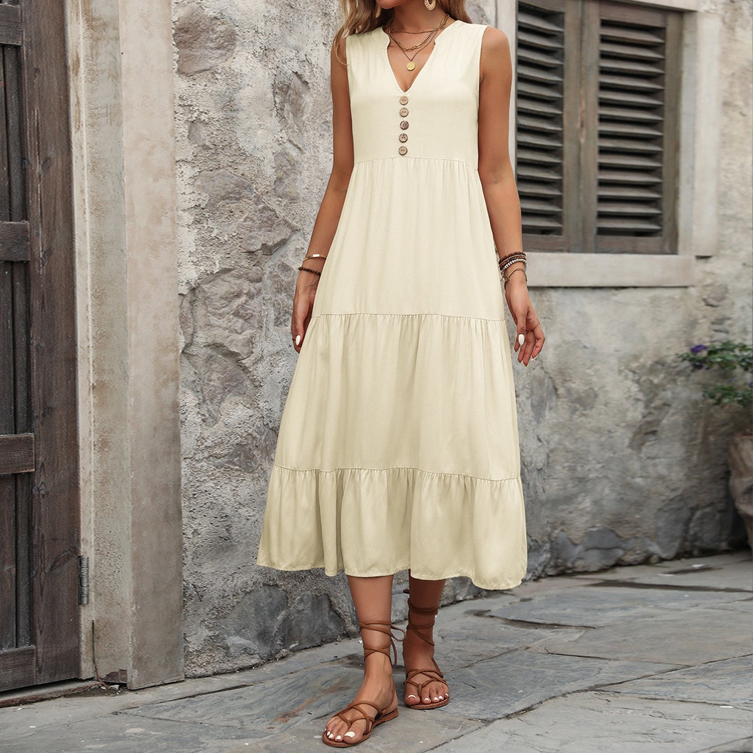 Cream V-Neck Sleeveless Midi Dress