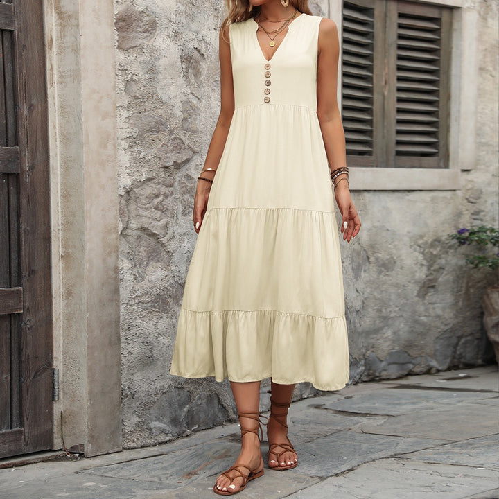 Cream V-Neck Sleeveless Midi Dress