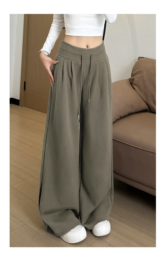 Khaki High Waist Barrel Style Double Pleated Sweatpant