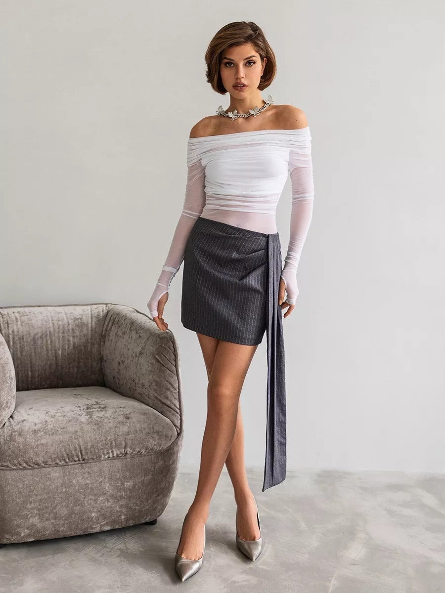 White Off-Shoulder Sheer Mesh Top