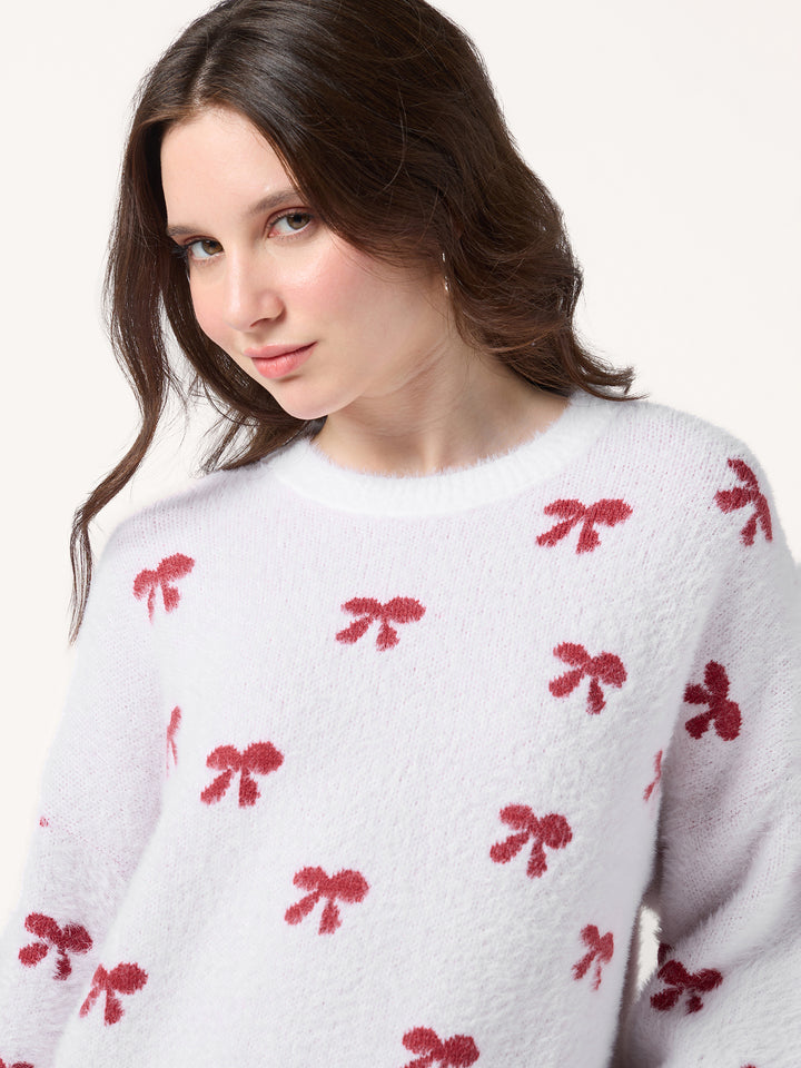 White Fuzzy Bows Cardigan