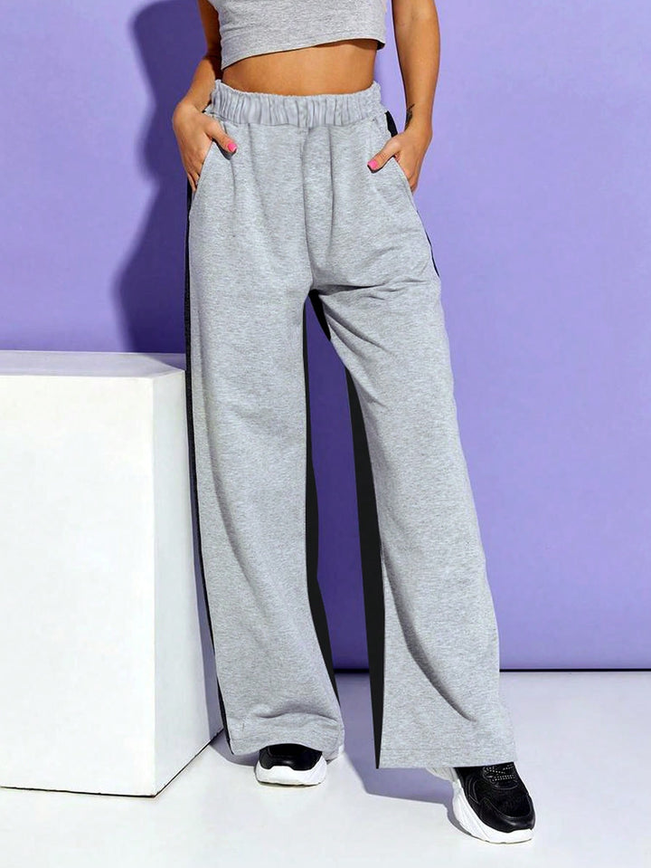 Grey High Waist Side Panel Pant