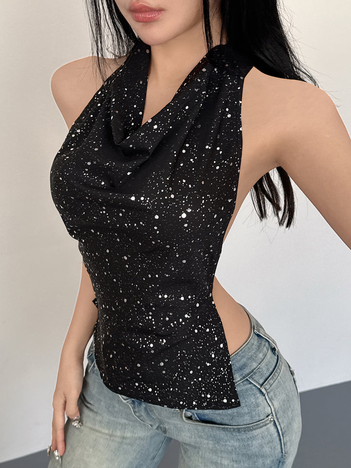 Black Shimmer Halter Neck Top