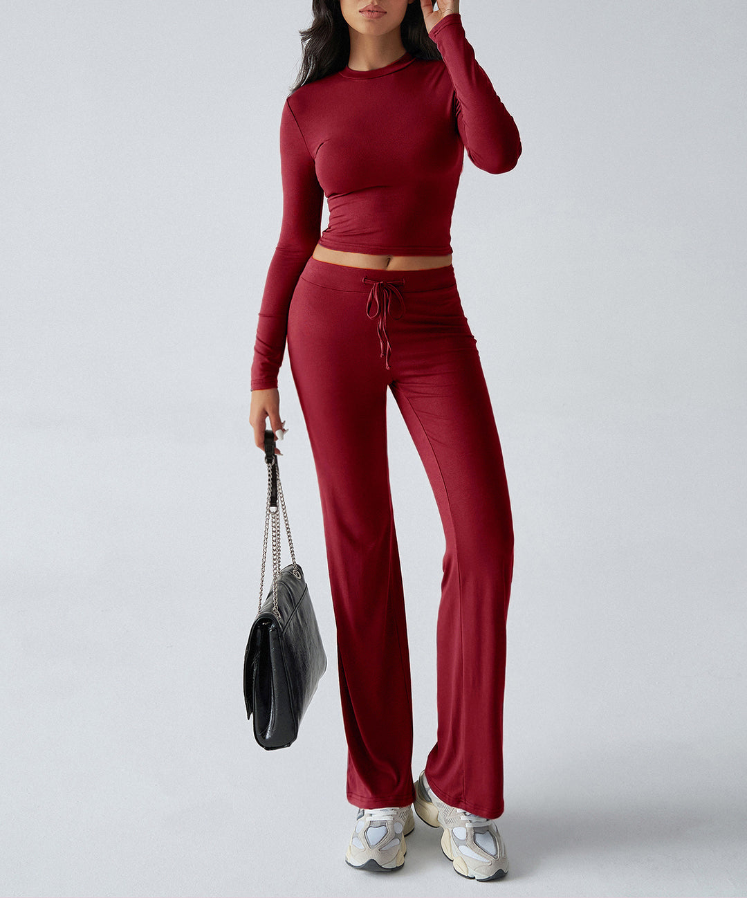 Red Solid Fitted Top And Pant Co-Ord Set