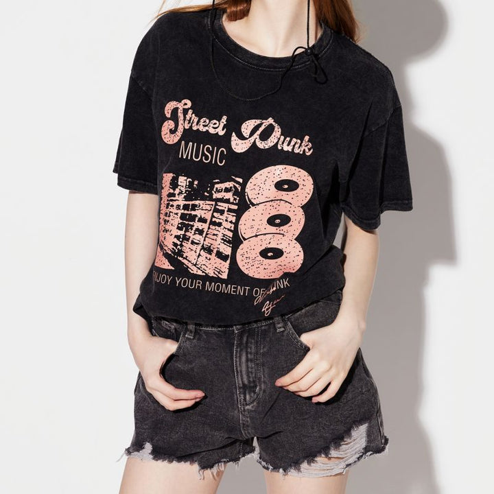 Black Chest Print Graphic Tshirt