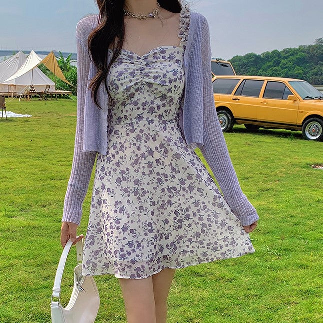 Purple Fit And Flare Ruched Mini Dress