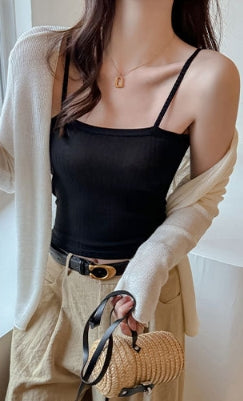 Black Varigated Rib Camisole