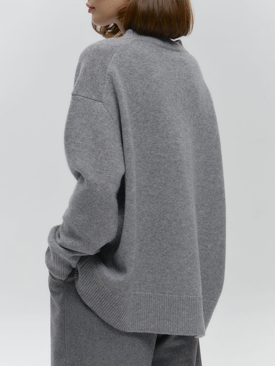 Grey High Neck Oversized Solid Sweater
