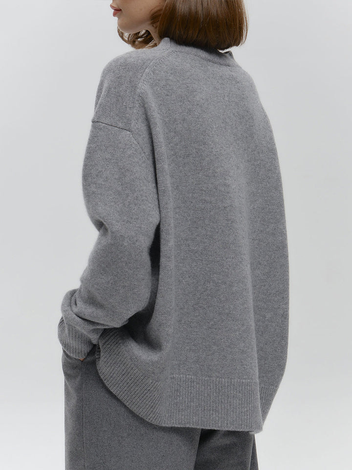 Grey High Neck Oversized Solid Sweater