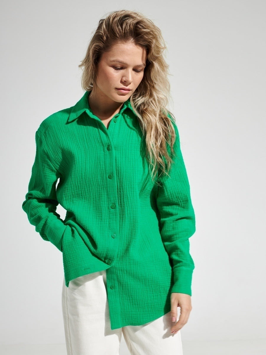 Green Full Sleeve Collarded Solid Shirt