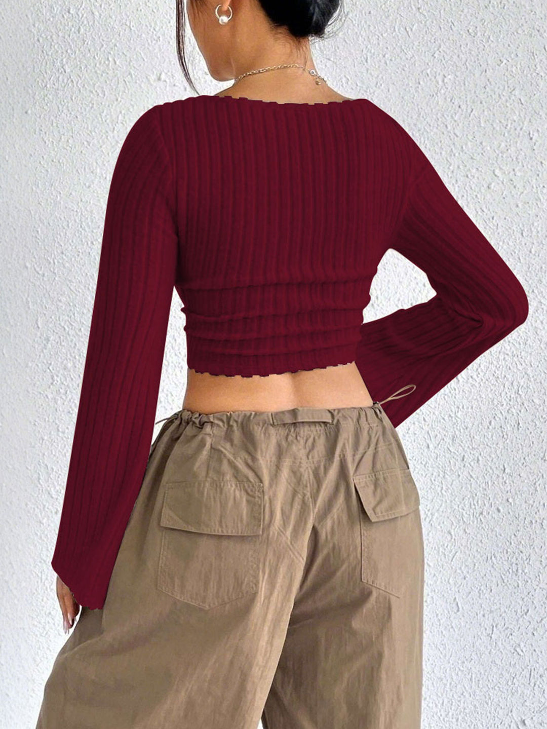 Wine Bell Sleeve U-Hem  Top