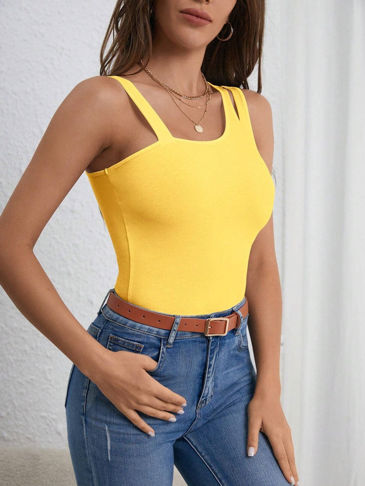 Yellow Shoulder Strap Cut-Out Top