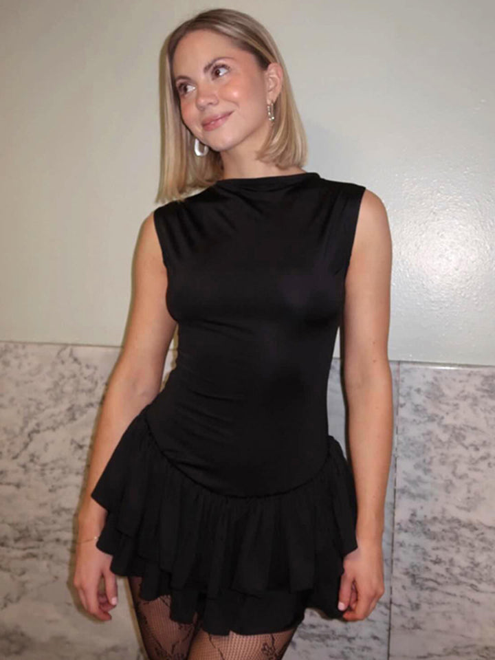 Black High Neck Peplum Dress