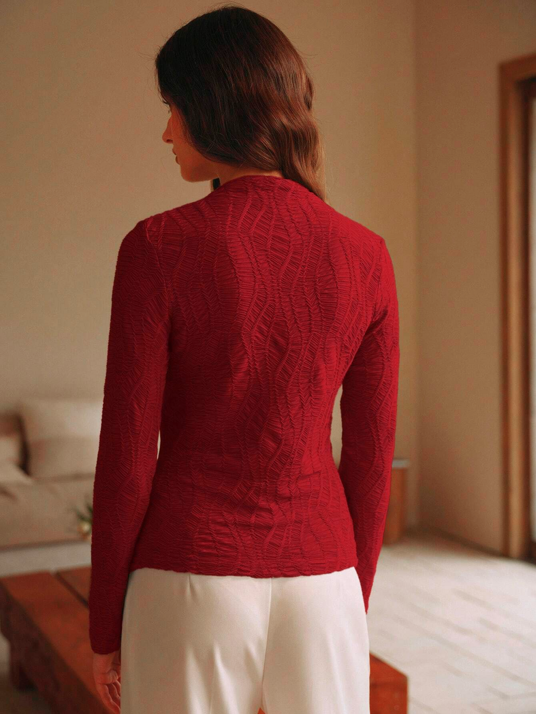 Red High Neck Fitted Top